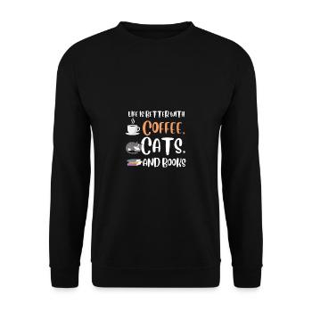 Life is better with a Coffee Cats and Books Cat - Unisex Sweatshirt - black - Front - Alina (178cm) & Michal (187cm)