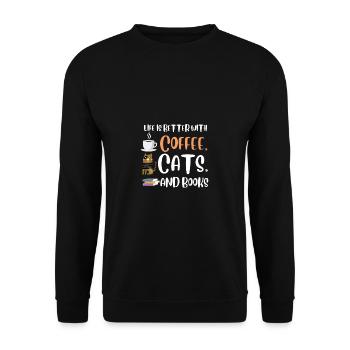 Life is better with a Coffee Cats and Books Cat - Unisex Pullover - Schwarz - Vorne - Alina (178cm) & Michal (187cm)