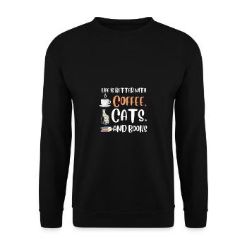 Life is better with a Coffee Cats and Books Cat - Unisex Sweatshirt - black - Front - Alina (178cm) & Michal (187cm)