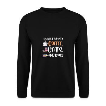 Life is better with a Coffee Cats and Books Cat - Unisex Sweatshirt - black - Front - Alina (178cm) & Michal (187cm)