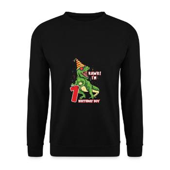 Rawr i'm 1 Birthday Boy Dinosaur Saurus Lover - Unisex Pullover - Schwarz - Vorne - Alina (178cm) & Michal (187cm)