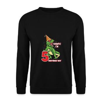 Rawr i'm 5 Birthday Boy Dinosaur Saurus Lover - Unisex Pullover - Schwarz - Vorne - Alina (178cm) & Michal (187cm)