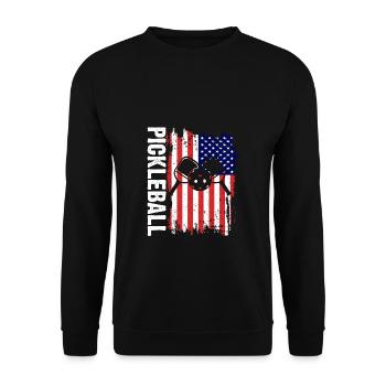 American Flag Pickleball Lover Paddle - Unisex Pullover - Schwarz - Vorne - Alina (178cm) & Michal (187cm)