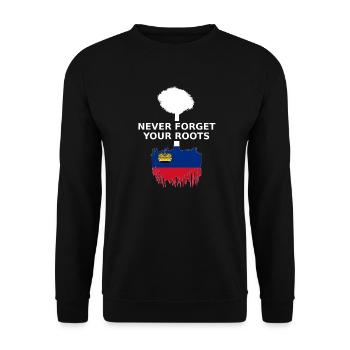 Liechtenstein Flagge Never Forget Your Roots - Unisex Pullover - Schwarz - Vorne - Alina (178cm) & Michal (187cm)