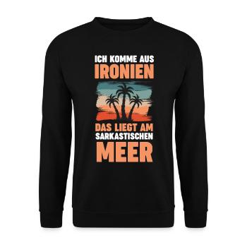 Ich Komme Aus Ironien Das Liegt Am Sarkastischen M - Unisex Pullover - Schwarz - Vorne - Alina (178cm) & Michal (187cm)