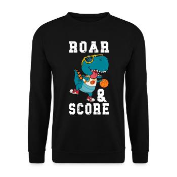 Basketball Dino T-Rex Player Sports Comic Cartoon - Unisex Sweatshirt - black - Front - Alina (178cm) & Michal (187cm)
