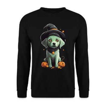 Süßer Halloween Hexen Hund Welpe Hunde Design - Unisex Pullover - Schwarz - Vorne - Alina (178cm) & Michal (187cm)