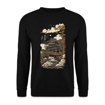 Temple in Ukiyo-E Vintage Japan Art - Unisex Sweatshirt - black - Front - Alina (178cm) & Michal (187cm)