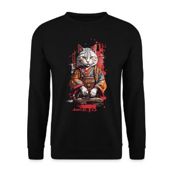 Cat in Kimono Japan Popart Retro Design - Unisex Sweatshirt - black - Front - Alina (178cm) & Michal (187cm)