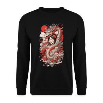 Dragon Anime Girl Retro Ukiyo-e Style - Unisex Sweatshirt - black - Front - Alina (178cm) & Michal (187cm)