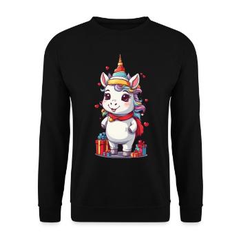 Süßes Einhorn Zauber an Weihnachten mit Geschenken - Unisex Pullover - Schwarz - Vorne - Alina (178cm) & Michal (187cm)