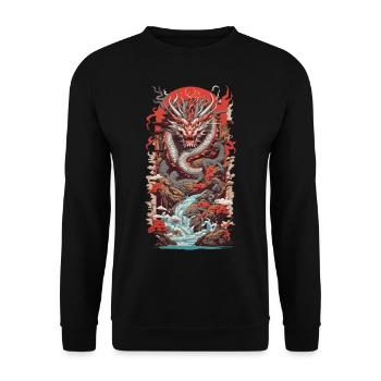 Asiatischer Drache Ukiyo-E Drachen Kunst Design - Unisex Pullover - Schwarz - Vorne - Alina (178cm) & Michal (187cm)