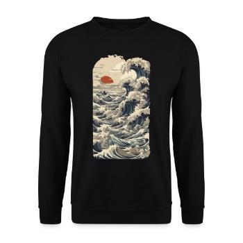 Ukiyo-E Wave Vintage Japon Streetwear - Sweat-shirt Unisexe - noir - Devant - Alina (178cm) & Michal (187cm)