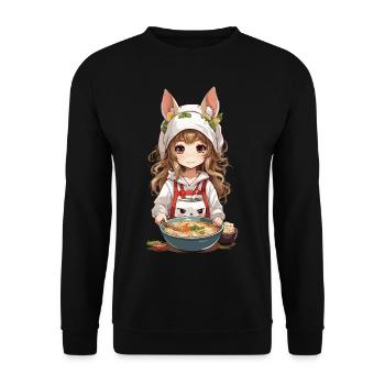 Anime Girl Ramen Kawaii Otaku Cat Love - Unisex Sweatshirt - black - Front - Alina (178cm) & Michal (187cm)