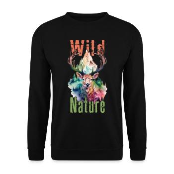Deer Antlers Animal Forest Wilderness Mountains Wild Nature - Unisex Sweatshirt - black - Front - Alina (178cm) & Michal (187cm)