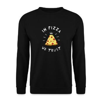 in pizza we Trust Illumination Pyramide Auge Humor - Unisex Pullover - Schwarz - Vorne - Alina (178cm) & Michal (187cm)