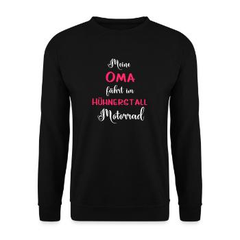 Oma Hühnerstall - Unisex Pullover - Schwarz - Vorne - Alina (178cm) & Michal (187cm)