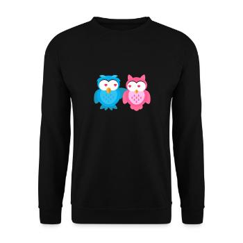 Kindermotiv verliebt Eulen Kindershirt Eule - Unisex Pullover - Schwarz - Vorne - Alina (178cm) & Michal (187cm)