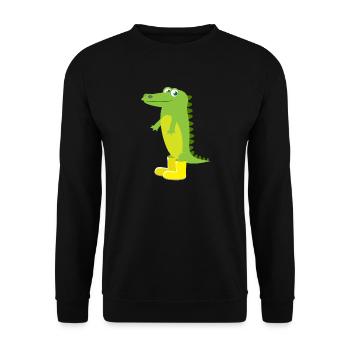 Kindermotiv Tiershirt grünes Krokodil Geschenkidee - Unisex Pullover - Schwarz - Vorne - Alina (178cm) & Michal (187cm)