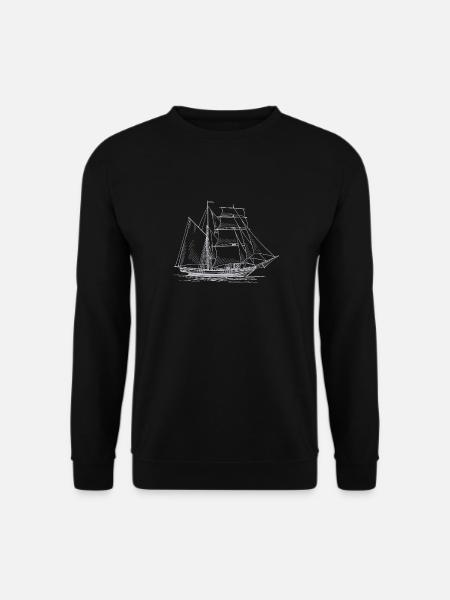 Segel T-Shirt Segelboot mit gezeichnetem Schiff - Unisex Pullover - Schwarz