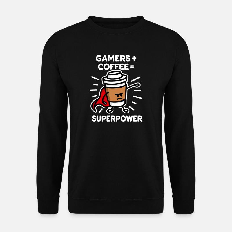 Spieler + Kaffee = Supermacht - Superheld - Held - Unisex Pullover - Schwarz