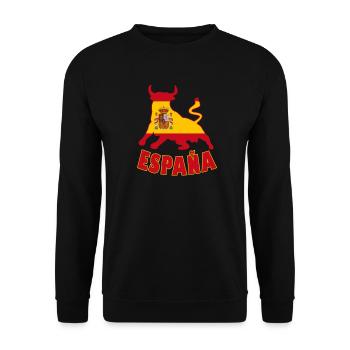 Spanien / Espana Stier Flagge Geschenk - Unisex Pullover - Schwarz - Vorne - Alina (178cm) & Michal (187cm)