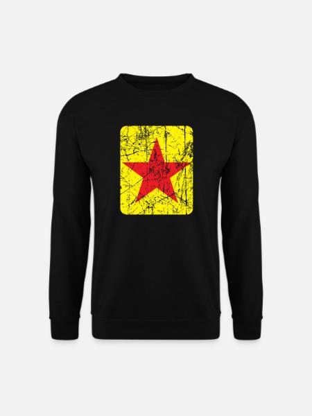Roter Stern auf einem gelben Hintergrund und einem Weinleseeffekt - Unisex Pullover - Schwarz