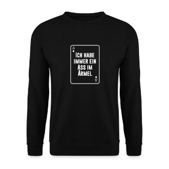 Ich habe immer ein Ass im Ärmel - Unisex Pullover - Schwarz - Vorne - Alina (178cm) & Michal (187cm)