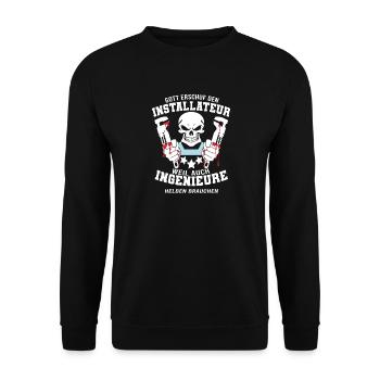 Installateur Shirt Gott erschuf den Installateur - Unisex Pullover - Schwarz - Vorne - Alina (178cm) & Michal (187cm)