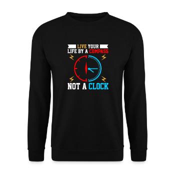 Wisdom Clock with Compass Motif - Unisex Sweatshirt - black - Front - Alina (178cm) & Michal (187cm)