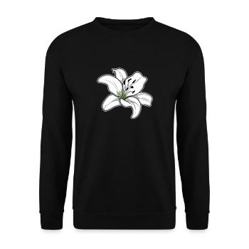 Elegante weiße Lilienblüte - Unisex Pullover - Schwarz - Vorne - Alina (178cm) & Michal (187cm)
