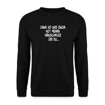 Einer von uns beiden ist klüger bayrisch Dialekt - Unisex Pullover - Schwarz - Vorne - Alina (178cm) & Michal (187cm)