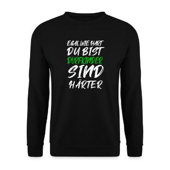 Dorfkinder sind härter – Graffiti Text - Unisex Pullover - Schwarz - Vorne - Alina (178cm) & Michal (187cm)