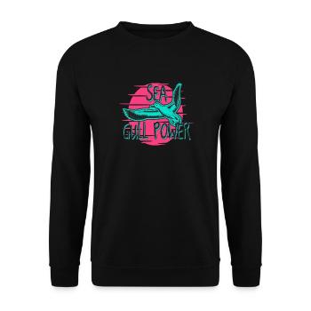 Sea Gull Power Neon Retro Möwen-Grafik - Unisex Pullover - Schwarz - Vorne - Alina (178cm) & Michal (187cm)