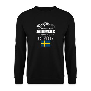 Ich brauche keine Therapie Schweden Spruch - Unisex Pullover - Schwarz - Vorne - Alina (178cm) & Michal (187cm)
