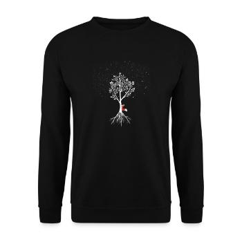 Weide mit Fuchs und Wurzeln - Unisex Pullover - Schwarz - Vorne - Alina (178cm) & Michal (187cm)