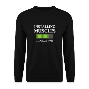 Cadeaux drôles d'entraînement de gym installer des muscles s'il vous plaît - Sweat-shirt Unisexe - noir - Devant - Alina (178cm) & Michal (187cm)