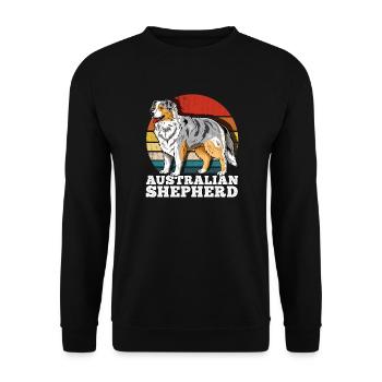 Australian Shepherd Aussie Retro - Unisex Pullover - Schwarz - Vorne - Alina (178cm) & Michal (187cm)