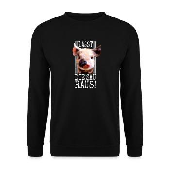 Lasst Die Sau Raus Tierfreund Gegen Tierquälerei - Unisex Pullover - Schwarz - Vorne - Alina (178cm) & Michal (187cm)