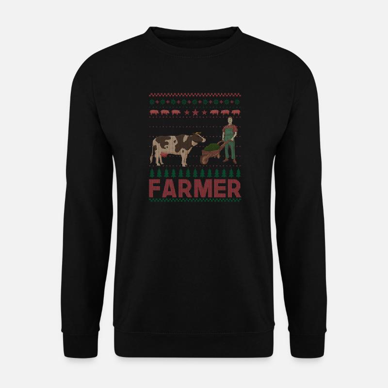 Bauer Landwirt Kuh Weihnachten - Unisex Pullover - Schwarz