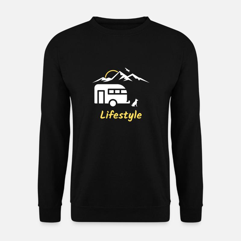 Lifestyle Camping Wohnwagen Hund Berge Geschenk - Unisex Pullover - Schwarz
