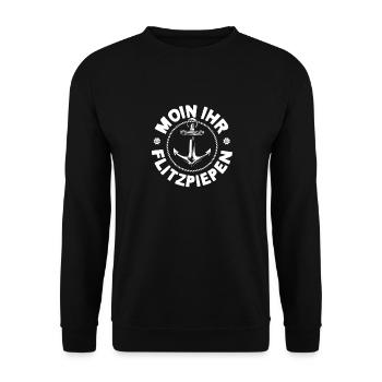 Moin Ihr Flitzpiepen Typisch Plattdeutsch Anker - Unisex Pullover - Schwarz - Vorne - Alina (178cm) & Michal (187cm)