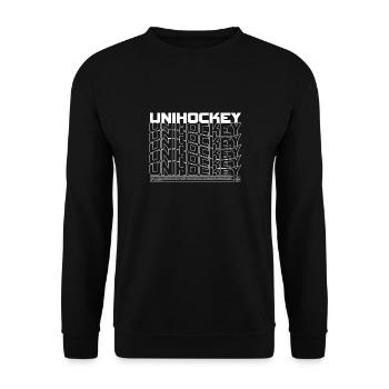 Unihockey Typo Muster  - Unisex Pullover - Schwarz - Vorne - Alina (178cm) & Michal (187cm)