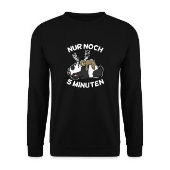 Nur noch 5 Minuten Faultier Panda schlafen Schlaf - Unisex Pullover - Schwarz - Vorne - Alina (178cm) & Michal (187cm)