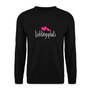 Lieblingsplatz Kissen mit Herz Geschenk - Unisex Pullover - Schwarz - Vorne - Alina (178cm) & Michal (187cm)