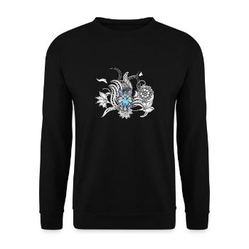 Ehrfürchtiger Wolf, lineart - Unisex Pullover - Schwarz - Vorne - Alina (178cm) & Michal (187cm)