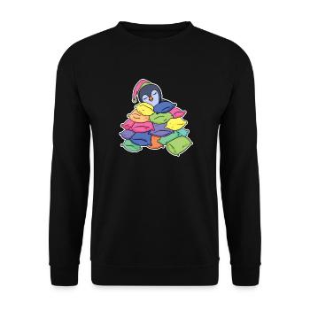 Schlafender Pinguin - Unisex Pullover - Schwarz - Vorne - Alina (178cm) & Michal (187cm)