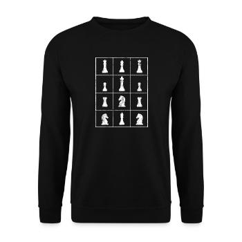 Schach Schachfiguren Raster - Unisex Pullover - Schwarz - Vorne - Alina (178cm) & Michal (187cm)