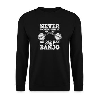 Banjo Bluegrass Alter Mann Banjo-Spieler - Unisex Pullover - Schwarz - Vorne - Alina (178cm) & Michal (187cm)