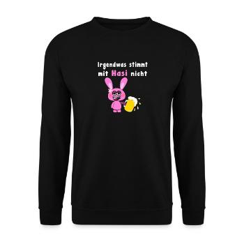 Hasi Hase Betrunken Bier Lustig Ostern Sprüche - Unisex Pullover - Schwarz - Vorne - Alina (178cm) & Michal (187cm)